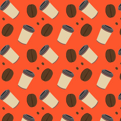 Pattern coffee with beans. Cup of coffee.