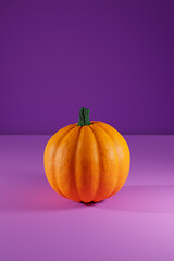 Single pumpkin on purple background. Halloween style empty canvas