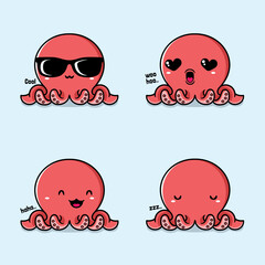 vector illustration of cute octopus emoji © Andriandesain