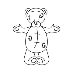 Outline drawing of a cute teddy bear with patches