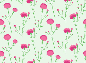 Seamless pattern with carnations. Beautiful nature texture in flat style.