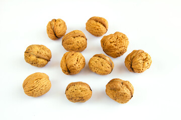 Walnuts on a white background