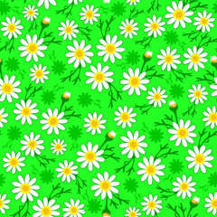 ditsy daisy flower green background. floral print. flower garden seamless pattern. good for fabric, fashion, wallpaper, summer dress, textile.