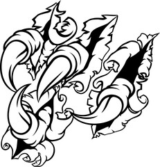A claw with talons. Could be a monster like a dragon or dinosaur or perhaps bird like an eagle or hawk. Ripping or tearing through the background.