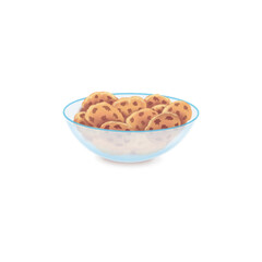 Cookies in bowl. biscuit in deep transparent plate. Oatmeal cookie with chocolate Drops