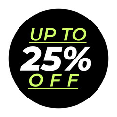 Black circle sale discount up to 25 percent off, Halloween sale tags black color