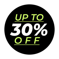 Black circle sale discount up to 30 percent off, Halloween sale tags black color