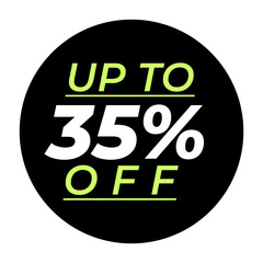 Black circle sale discount up to 35 percent off, Halloween sale tags black color