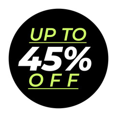 Black circle sale discount up to 45 percent off, Halloween sale tags black color