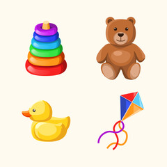 cute kids toys set icons, cute vector illustration