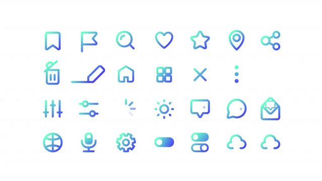 Animated interface gradient ui icons. Smartphone navigation. Settings. Seamless loop HD video with alpha channel on transparent background. Line color user interface symbols motion graphic animation