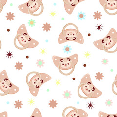 Seamless children's pattern on a white background. A dummy with a lamb. Pacifier for children.