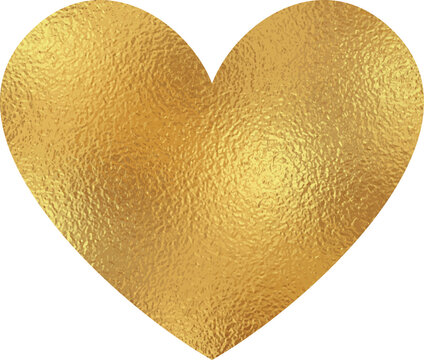 gold foil heart illustration isolated on transparent background, clip art