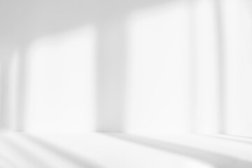 Blurred abstract white studio background for product presentation. Empty room with shadows of...