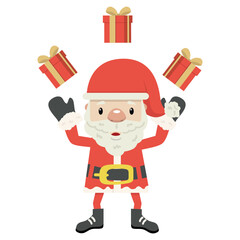 happy Santa Claus throwing gift cartoon