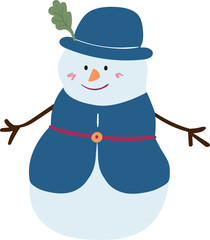 Snowman in Blue Suit Flat Cartoon Illustration