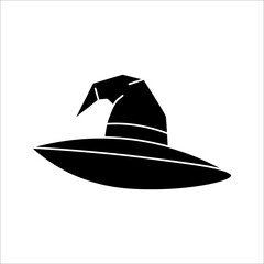Black silhouette of halloween witch hat. Vector illustration on white backgroound. EPS 10