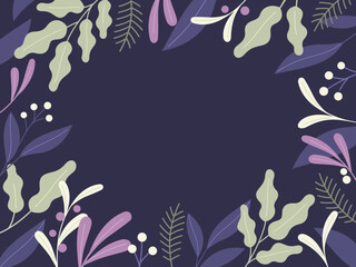 Christmas frame of flowers, plants and berries. Vector elements for postcards, cards, banners. Place for your design. Modern illustration in flat style. 