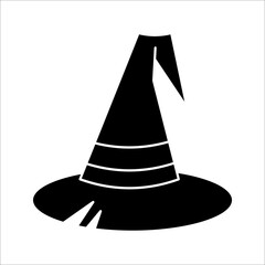 Black silhouette of halloween witch hat. Vector illustration on white backgroound. EPS 10