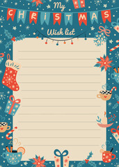 Wish list template with christmas decorations.