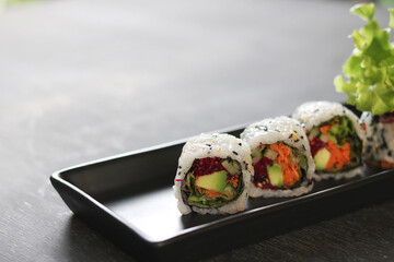 Veggie roll, Vegetable or vegan food. sushi roll.