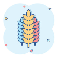 Wheat icon in comic style. Barley cartoon vector illustration on white isolated background. Harvest stem splash effect business concept.