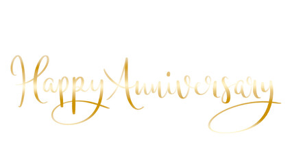 HAPPY ANNIVERSARY metallic gold brush lettering banner on transparent background