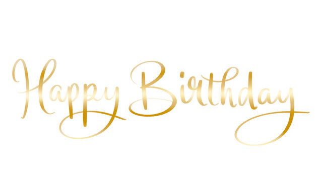 HAPPY BIRTHDAY metallic gold brush lettering banner on transparent background