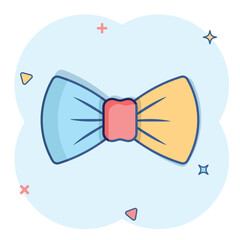 Tie bow icon in comic style. Bowtie cartoon vector illustration on white isolated background. Butterfly splash effect business concept.