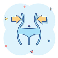 Weight loss icon in comic style. Belly cartoon vector illustration on white isolated background. Athletic waist splash effect business concept.