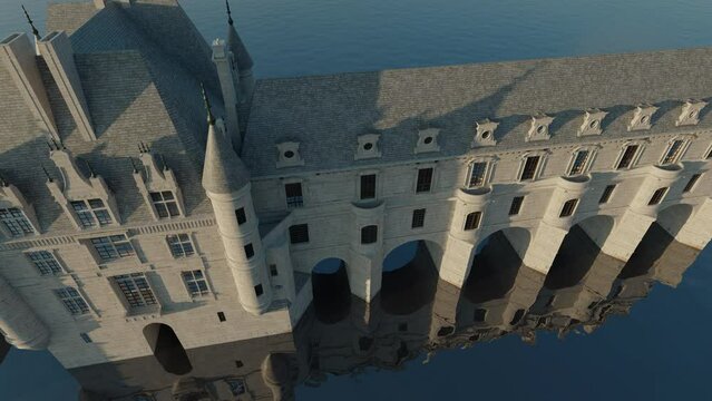 Animation of the castle of Chenonceau high angle