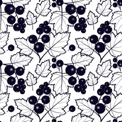 seamless pattern of black currant berries on a white background