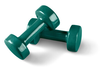 Fitness equipment dumbbells weights isolated on white background .