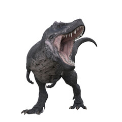 Tyrannosaurus Rex front view with mouth wide open attacking. 3D illustration isolated on transparent background.