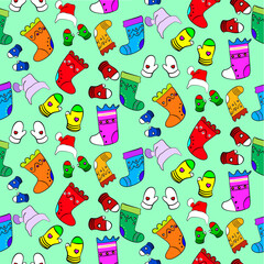 Vector seamless christmas symbol pattern, with stylish sock, hat and glove