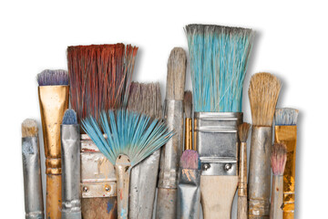 Row of artist paint brushes  on background