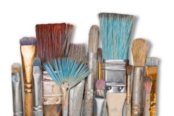 Row of artist paint brushes  on background