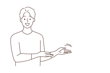 Smiling man show mockup place 