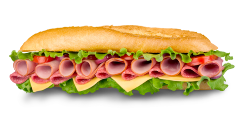 Footlong ham & swiss submarine sandwich isolated on white
