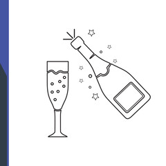 Festive champagne and glass, text, New Year 2023, year of the rabbit, icon vector
