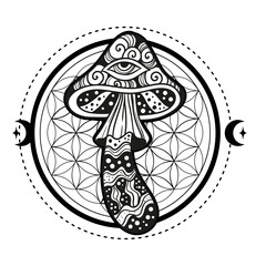 Magic Mushrooms sacred geometry. Vector illustration.