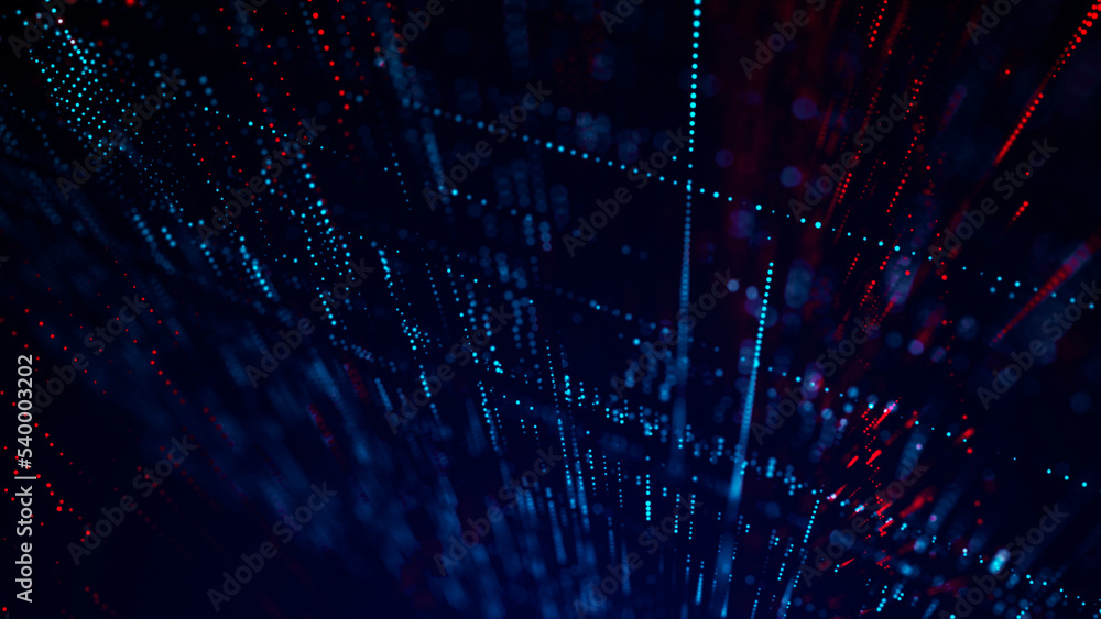 Poster big data technology background. microchip and computer parts. city of the future. 3d rendering