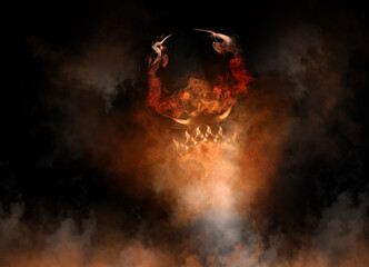 Night fire monster against black background