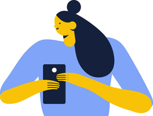 Person silhouette holding phone in hand flat vector illustration