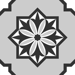 Seamless black and white patchwork tile with Islam, Arabic, Indian, Ottoman motifs. Majolica pottery tile. Azulejo. Ceramic tile in talavera style. Boho pattern