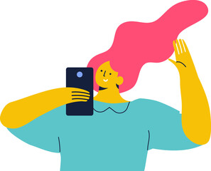 Person silhouette holding phone in hand flat vector illustration