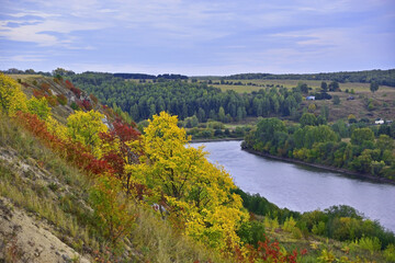 Fototapeta na wymiar Autumn view of the valley of the river Sylva from Mount Gray Stone