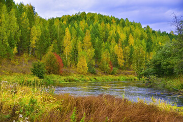 Shakva river in autumn decoration