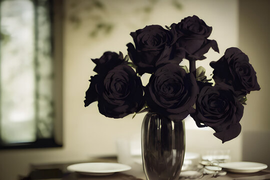 A bouquet of black roses.	