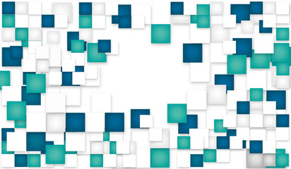 Abstract background with colorful turquoise square motifs. Modern simple pattern mosaic shape brochure illustration.